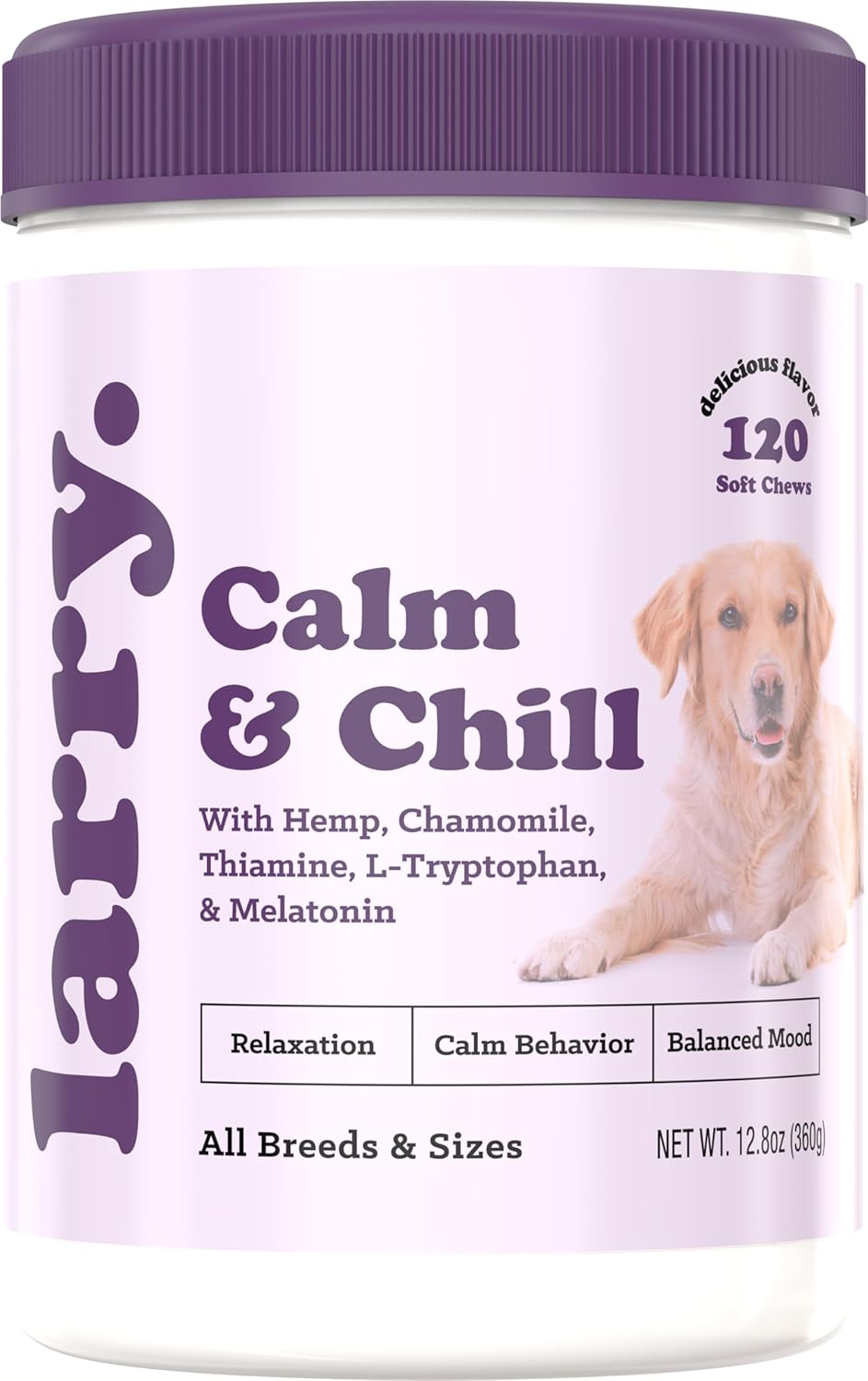 Larry Calming Dog Chews for Anxiety Relief, All-Natural Ingredients, Delicious Flavor, No Drowsiness, Made in The USA