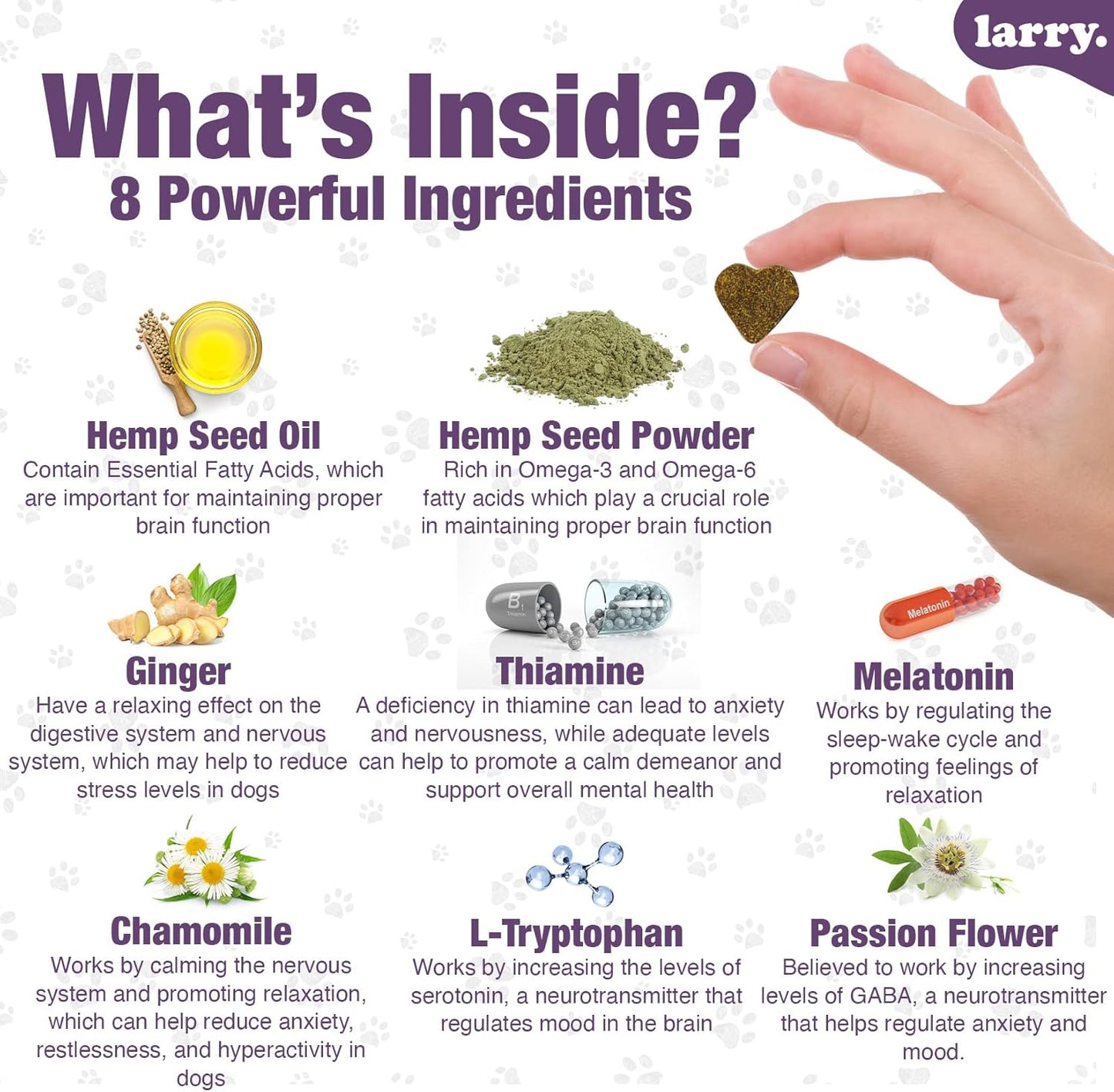 Larry Calming Dog Chews for Anxiety Relief, All-Natural Ingredients, Delicious Flavor, No Drowsiness, Made in The USA