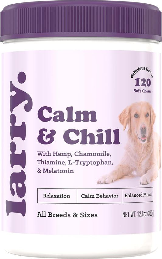 Larry Calming Dog Chews for Anxiety Relief, All-Natural Ingredients, Delicious Flavor, No Drowsiness, Made in The USA