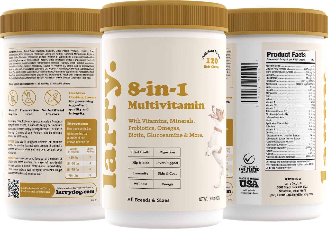 Larry 8-1 Multivitamin for Heart Health, Skin & Coat, Digestion & More